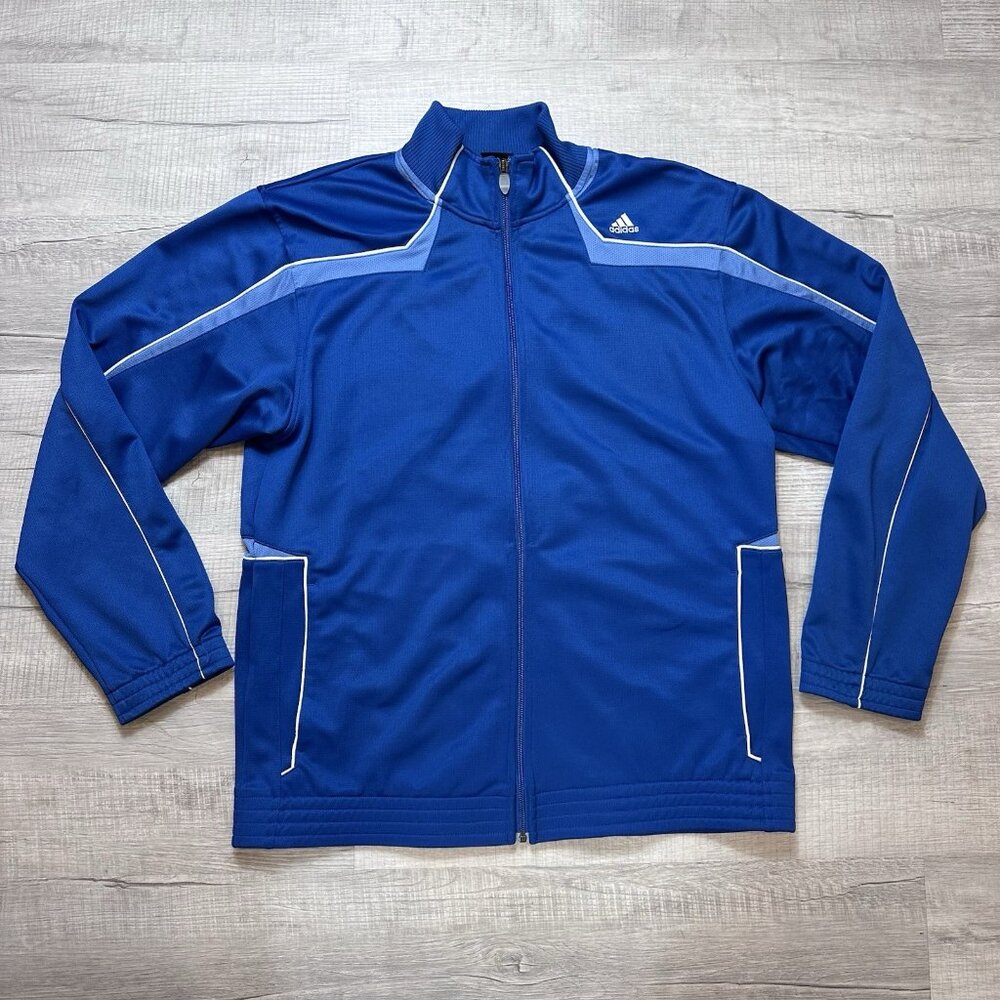 Vintage Adidas Track Jacket Men’s Sz Large Blue Full Zip Basketball ClimaCool